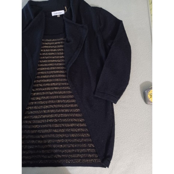 Calvin Klein Size XS Women's Black Knit Wool Blend Sweater with metalic stripe - Picture 4 of 8